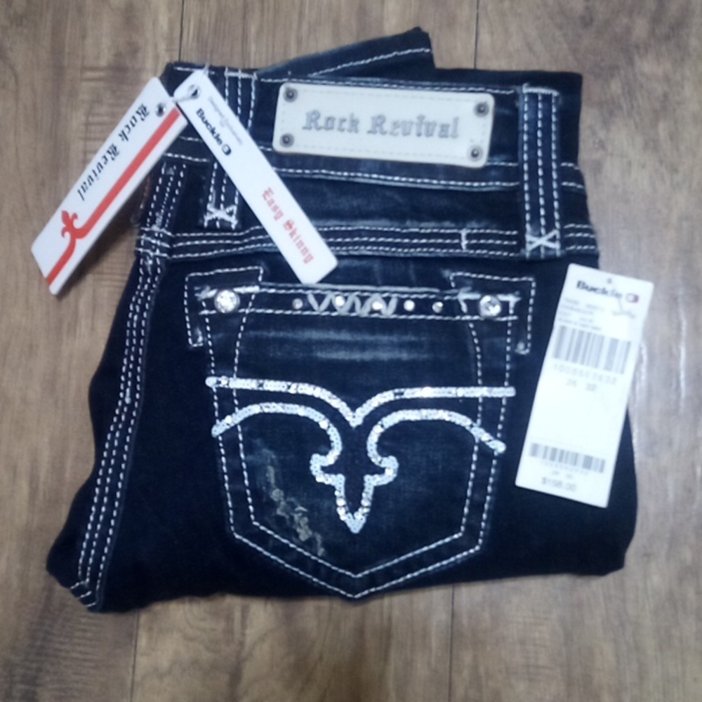 Rock Revival Women's 26 Erin Easy Skinny Embellished Shimmer NWT Inseam 32